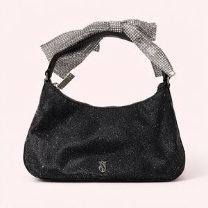 NWT Victoria’s Secret Black Glitter Bling Bow Strap Handbag